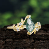 Dazzling Kite Cut Natural Moss Agate Engagement Ring